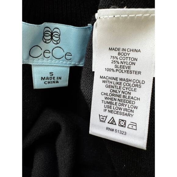 CECE Nordstrom Women's Black Mock Neck Clip Dot Long Sleeve Sweater Size S - Picture 6 of 6